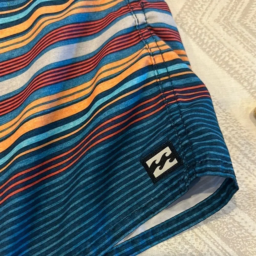 Billabong Boys Vibrant Striped Swim Board Shorts - Size 26